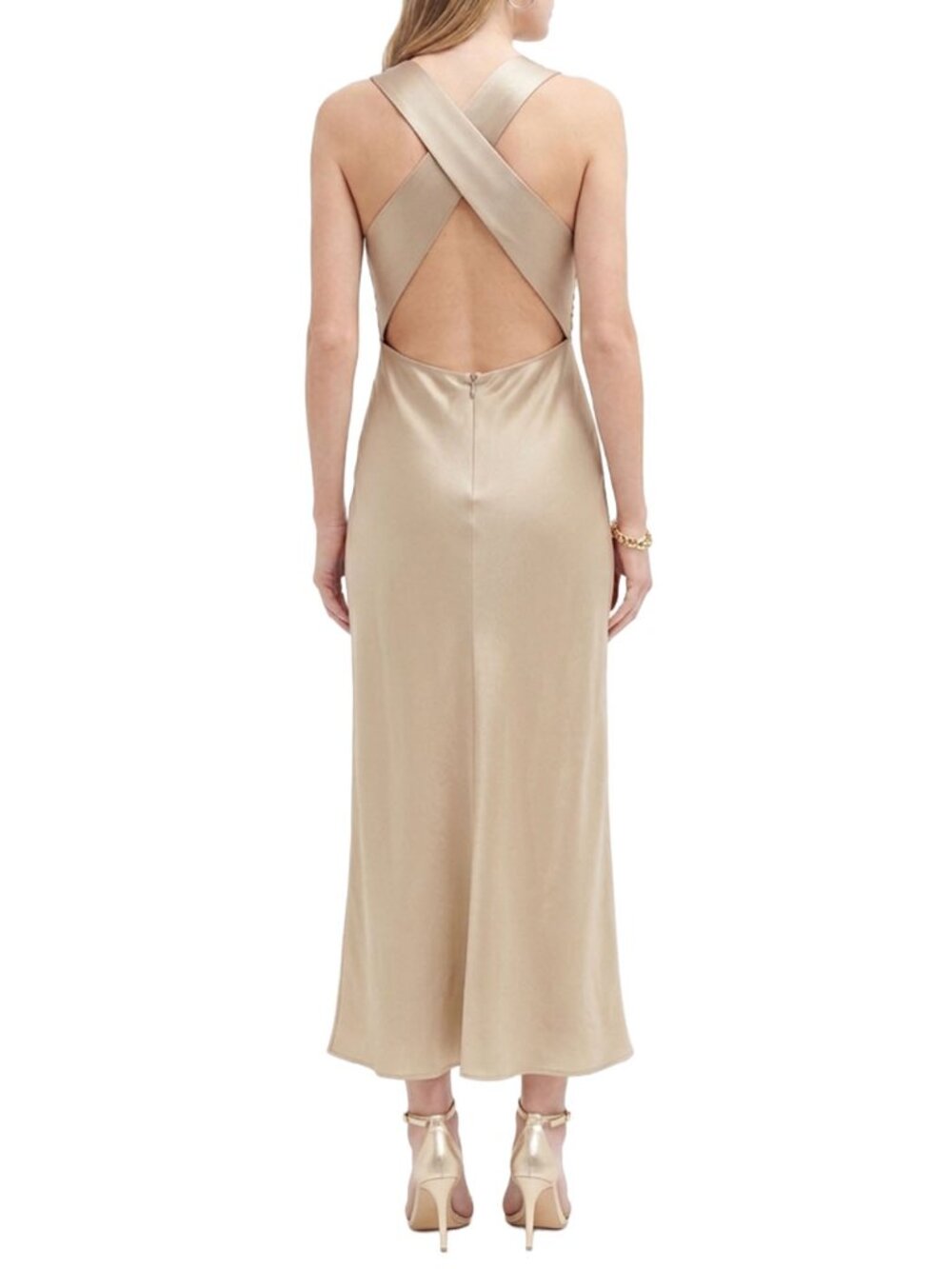 Reformation Casette Silk Dress Sand Champagne Open Back 4